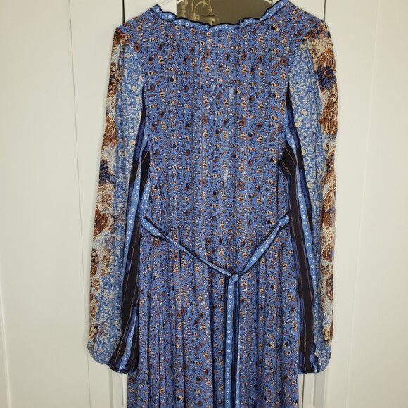 Free People Happy Feelings Maxi Dress Womens Large Blue Boho Peasant Long Sleeve - Picture 7 of 15